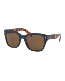 Printed Monochromatic Square Sunglasses, Blue