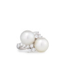 Platinum South Sea Pearl & Round Diamond Ring, Size 6.5