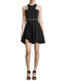 Sleeveless Neoprene Mini Dress, Black