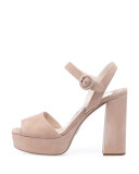 Suede Platform Ankle-Strap Sandal, Nudo