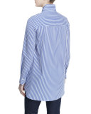 Monili-Embellished Striped Tunic, Blue