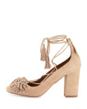 Wild Thing Fringe Block-Heel Pump, Biscotto