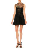 Sleeveless Embellished Cocktail Dress, Nero