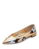 Floral-Appliqué Pointed-Toe Flat