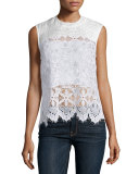 Lace Sleeveless Top, Blanc