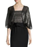 Metallic 3/4-Sleeve Evening Bolero, Black