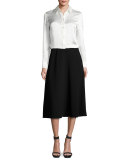 Cigarette-Print Structured Blouse, Bone