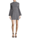 Swing-Sleeve Mock-Neck Sheath Dress, Gray