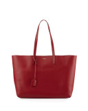 Large East-West Leather Shopper Bag, Bordeaux