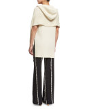 Hooded Ribbed Poncho, Cream