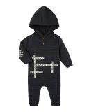 Hooded Crossword Puzzle Coverall, Black, Size 3-24 Months