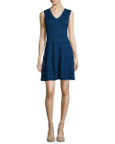 V-Neck Knit Sleeveless Dress, Marine