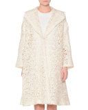 Romantic Embroidery A-Line Topper Coat, Ivory