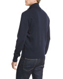 Suede-Front Zip-Up Wool Jacket, Navy