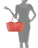 Rockstud Medium Grain Leather Tote Bag, Deep Coral