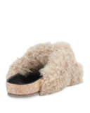 Shearling Fur Flat Slide Sandal, Fawn