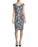 Cap-Sleeve Floral Jacquard Sheath Dress 