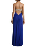 Embroidered Sweetheart Gown, Indigo