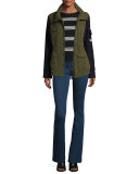 Long-Sleeve Striped Mixed-Media Top, Navy/White