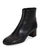 Woven Cap-Toe Leather Ankle Boot