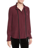 Ruffle Neck Sleeveless Blouse, Mahogany