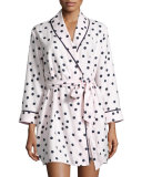 dot-print flannel short robe, pink shadow