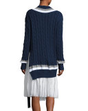 Cora V-Neck Oversized Cable-Knit Sweater, Navy
