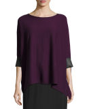 Cashmere Boxy Top w/ Leather Trim 