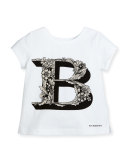 Graphic Rose Logo Tee, Pale Ash Rose/White, Size 4-14