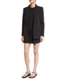 Double-Weave Cotton Belted Shorts, Black