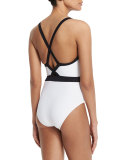 Luna Contrast Plunge-Neck One-Piece Swimsuit