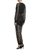 Currie Lace Front-Zip Jumpsuit, Black