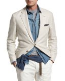 Three-Button Textured Linen-Blend Traditional Blazer