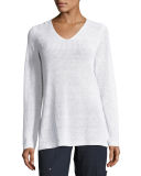 Long-Sleeve Organic Linen/Cotton V-Neck Top