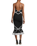 Contrast Lace-Insert Sleeveless Dress, Navy/White