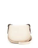 Contrast-Edge Leather Saddle Bag, White