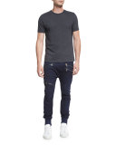 Drawstring Twill Biker Pants, Blue Navy
