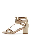 Beverly Hills 50mm Suede Lace-Up Sandal, Nude