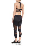 Cutout Capri Sport Leggings W/Mesh Insets, Black