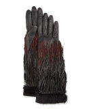 Zelda Leather Fringe Gloves, Black