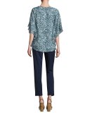 Floral Layered Half-Sleeve Tunic, Blue/Multi