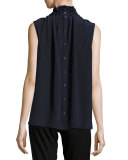 Gill Ruffled Sleeveless Top, Navy