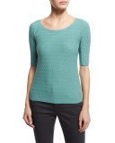 Half-Sleeve Scoop-Neck Chevron Top, Copper Green