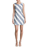 Kendra Diagonal-Striped Mini Sheath Dress, Navy