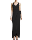 Sculpted-Waist Column Gown, Black