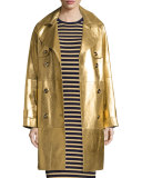 Metallic Leather Double-Breasted Trenchcoat, Gold