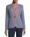 Honeycomb-Print One-Button Jacket, Midnight Blue
