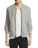 Thermal Waffle-Knit Bomber Jacket, Medium Gray