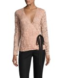 Moira Long-Sleeve Lace Wrap Top