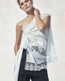Lace-Trim Skirt Pants, Black